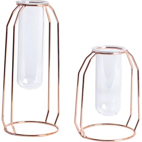 1 Pc planteur de Fleurs récipient Transparent Cadres Plein air Terrarium Vase Clair Vase hydroponique Fleur Decoration Tube de Fleur jardinière à ossature métallique Rose Gold (1/5)