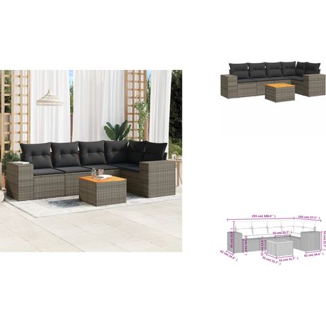 Salon de jardin 6 pcs avec coussins gris résine tressée - Ensemble Salon De Jardin - Meuble Extérieur - Résine Tressée - Rotin Synthétique - Acacia (1/3)