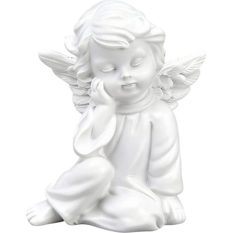 Estatuilla de Ángel Durmiente en Resina, Pequeña Figura de Jardín y Decoración de Interiores (5,5x6 cm) - Ángel Blanco de Cementerio y Tumba para Decoración del Hogar, Balcón, Estante - Regalo Simbóli (1/5)