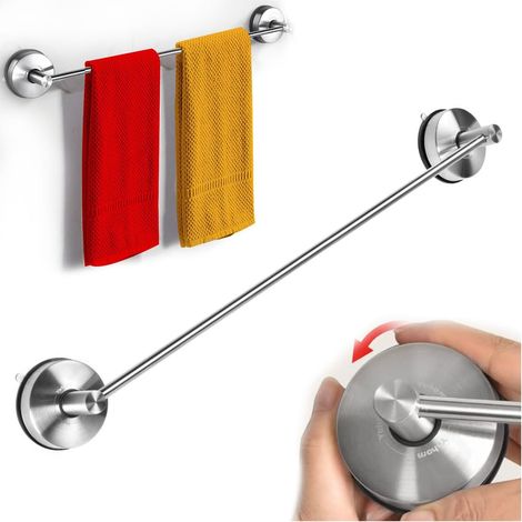 1 - Porte Serviette - Barre Inox - Support Mural Sans Perçage - Pour Salle De Bain Et Cuisine - Finition Brossée - 55x7cm (1/5)
