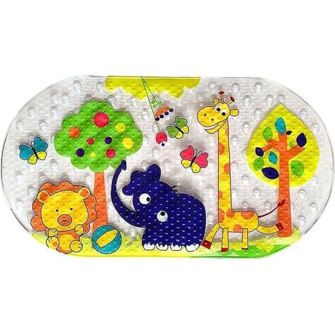 Rutschfeste Babybadematte mit Wald- und Zoo-Motiv – 38 cm x 70 cm, maschinenwaschbar, mit Saugnäpfen zur Befestigung an der Badewanne (1/5)