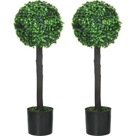 Set of 2 Artificial Plants Boxwood Ball Trees in Pot Fake Plants for Home Indoor Outdoor Decor, 20x20x60cm, Green
