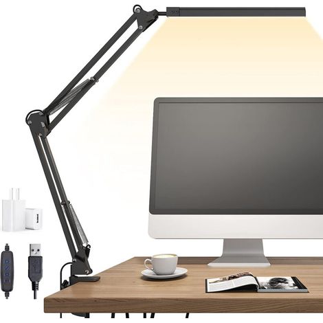 dirigéLampe de bureau à bras articulé avec pince, réglable en hauteur, noire.