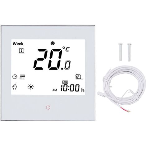 Eosnow Programmierbarer elektrischer Heizungsthermostat, LCD-Touchscreen, PC und ABS-Temperaturregler für Zuhause, Weiß, AC 95–240 V