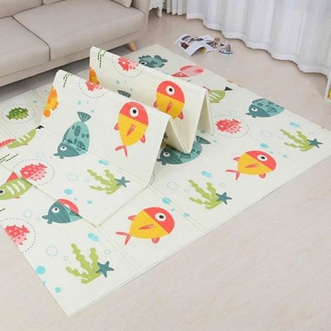 Tapis De Jeu Pliable Double Face - 200 X 180 Cm - Mousse Xpe Avec Film Pe - Pour Bébé Et Enfant - Intérieur Extérieur - 1 Pièce (1/4)
