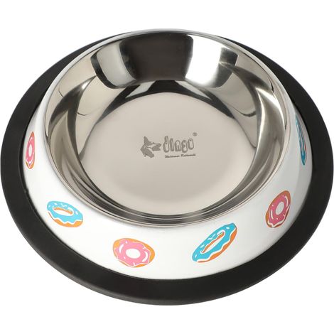 Gamelle pour Chien – Métal Résistant, Antidérapante avec Base en Caoutchouc, Forme Ergonomique, Motifs Donuts, Capacité 0,48 L (Z30041) (1/5)