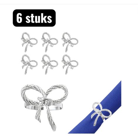 Lot de 6 ronds de serviette en forme de nœud pour décoration de table Noël mariage hôtels et maison couleur argentée (1/5)