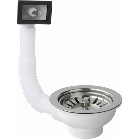 Piletta per lavello foro Ø90 mm in pp con tappo e griglia inox e troppo pieno rettangolare bampi sila6000
