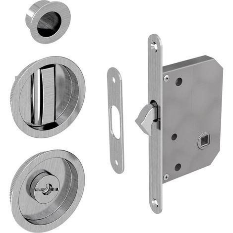 Schiebetürschloss WC-Schloss Set, rund, Nickel gebürstet