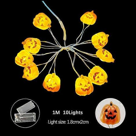 Guirlande lumineuse LED d'Halloween avec citrouille, crâne, main, chauve-souris et feuilles d'érable - Décoration féérique pour la maison, le jardin et les fêtes d'Halloween - 1 m, 10 lumières