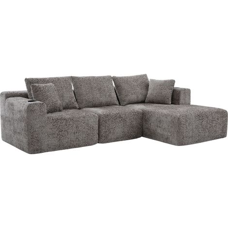CAIziCanapé d'angle modulable, gris, avec porte-gobelet, 261×164×81 cm (1/5)