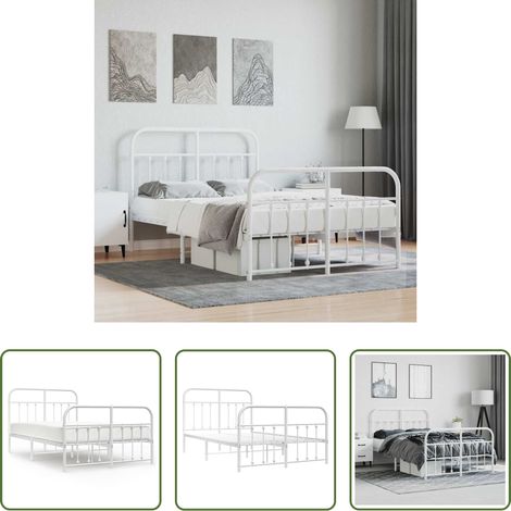 Cadre de lit - Cadre de lit métal sans matelas et pied de lit blanc 120x190 cm (1/5)