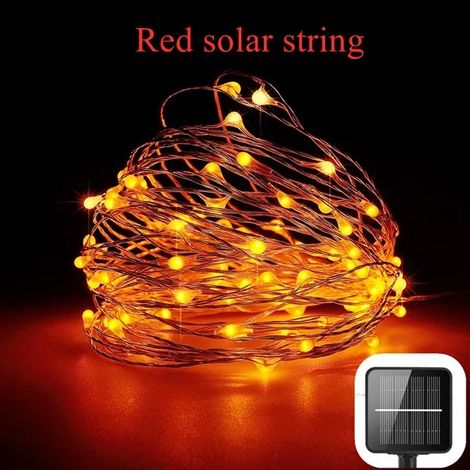Guirlande lumineuse solaire LED extérieure à intensité variable (T-RED-11m 100 LED) - Idéale pour les fêtes de fin d'année, Noël et le jardin. Étanche. (1/5)
