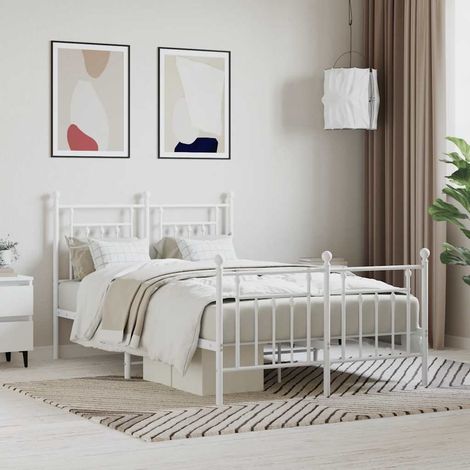 Cadre de lit métal sans matelas et pied de lit blanc 120x190 cm (1/5)