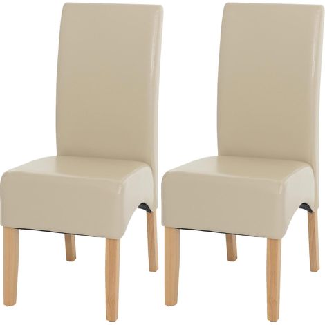 Lot de 2 chaises de salle à manger rembourrées en cuir crème avec dossier haut pieds en bois clair 040011603 (1/5)