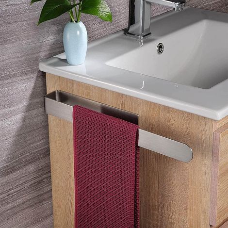 Porte-Serviettes - Acier Inoxydable Brossé - Sans Perçage - Adhésif Ultra-Résistant - 37 cm - Gris (1/5)