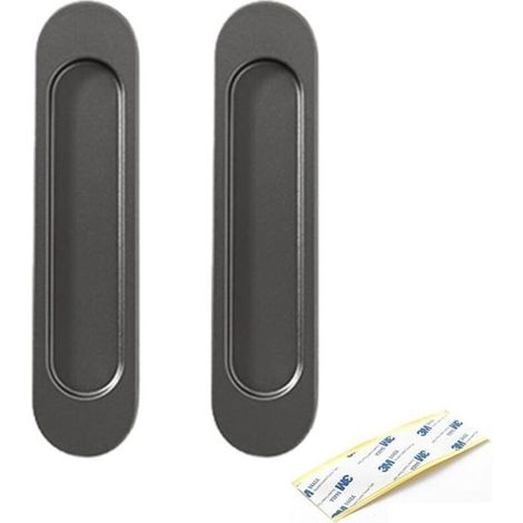 Lot de 2 poignées ovales autocollantes pour portes coulissantes (gris) pour placards, fenêtres et portes coulissantes (1/5)