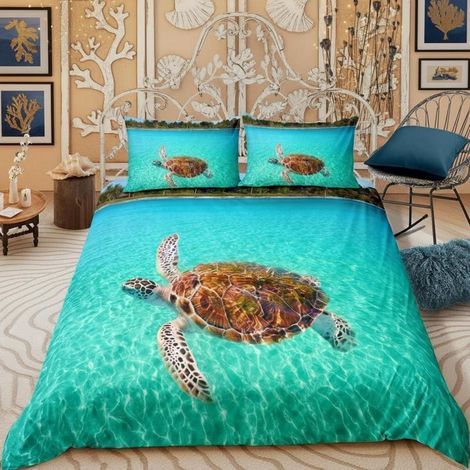 Bettwäsche-Set 200x200cm mit Schildkröten-Motiv, Mikrofaser, 3-teilig