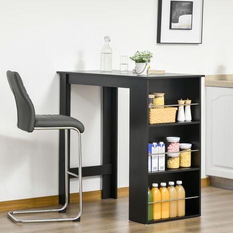 Table de bar table haute de cuisine mange-debout comptoir - dim. 112L x 57l x 106H cm - 3 étagères - noir