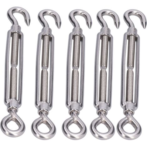 Lot de 5 tendeurs à œillet et crochet en acier inoxydable 304 pour câbles, accessoires pour voile d'ombrage M6