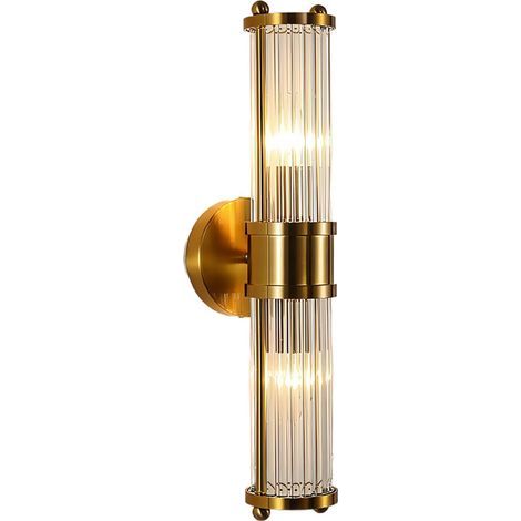 FITLAB-Applique murale de luxe dorée, abat-jour en verre cristal, double tête, convient pour salon, chambre, couloir, salle de bain - B2300064 (1/5)