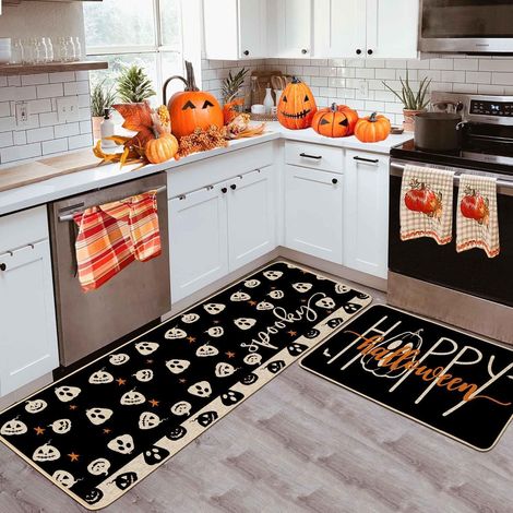 Tapis de sol en velours cristal pour Halloween, résistants aux taches, antidérapants, faciles à nettoyer, ensemble de tapis de cuisine, tapis décoratif à l'ambiance feutrée, 40x60+40x120cm [Velours Cr