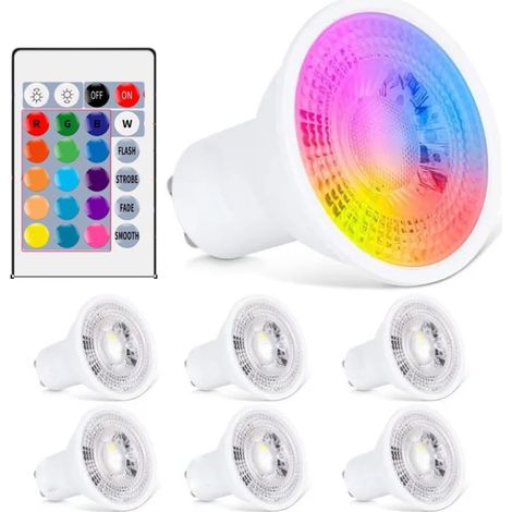 Ampoule LED GU10 Spot Ampoules 5W Changement De Couleur RGBW Dimmbar Par Télécommande RGB Blanc Chaud (6er Pack)