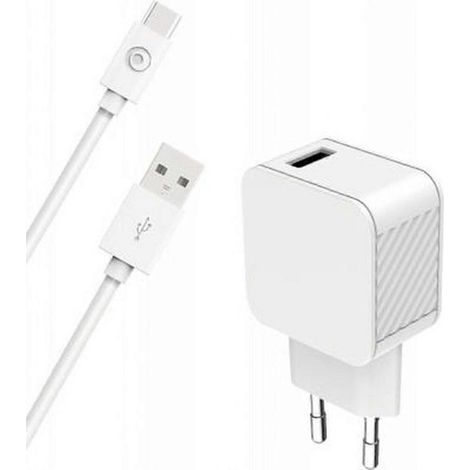 Adaptateur secteur USB A compatible, câble de données USB A/USB C à charge rapide 3A, blanc. (1/5)