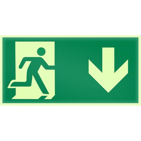 Panneau Sortie de Secours Photoluminescent 15x30cm, Plaque de Issue der Secours, Autocollant Bloc Secours Flèche Bas, Signalisation de Sécurité pour Bâtiments, Bureaux, Écoles, Hôpitaux (1/5)