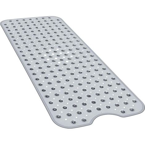 Tapis de douche pour baignoire 40 x 16 pouces antidérapant et extra large, tapis de baignoire avec ventouses, gris (1/5)