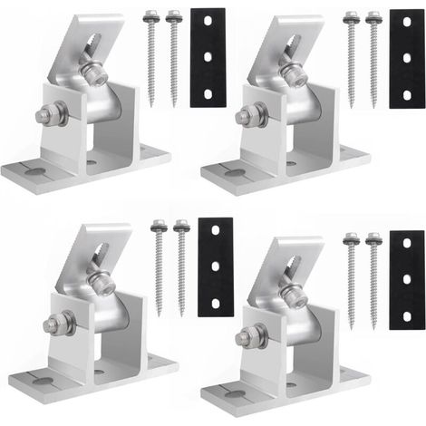 Support Panneau Solaire - 4 Pièces - Réglable 10-60° - Aluminium AL6005-T5 - Pour Toit Plat Caravane Bateau Balcon - Compatible Modules Photovoltaïques Standard (1/5)