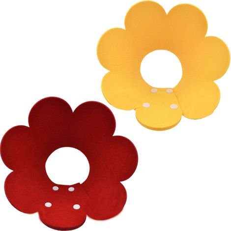 Conjunto de 2 collares protectores para gatos, cono de fieltro ajustable, estampado de girasoles rojos y amarillos, accesorio postoperatorio. (1/5)