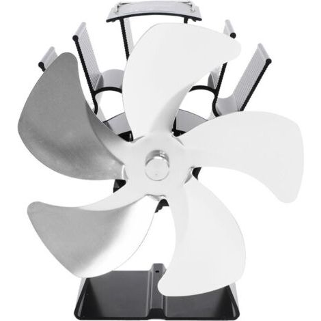 Eosnow Ventilateur de poêle à bois 5 pales cheminée Base trapézoïdale verticale alimenté par la chaleur Circulation chaude Portable thermique pour la maison Camp argent (1/4)