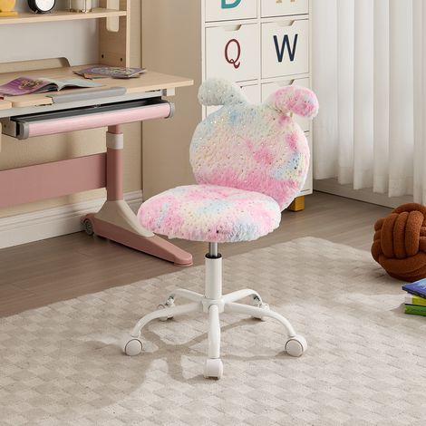 Wahson Chaise de Bureau Enfant en Fausse Fourrure, Chaises Bureau à roulettes pour Fille Fauteuil d'Etude Pivotant pour Enfant Chaises Fille Réglable en Hauteur, Rose (1/5)