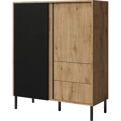 AX LIVING Hohe Kommode Mikasso – 100 cm Breite, Modern Eiche/Schwarz