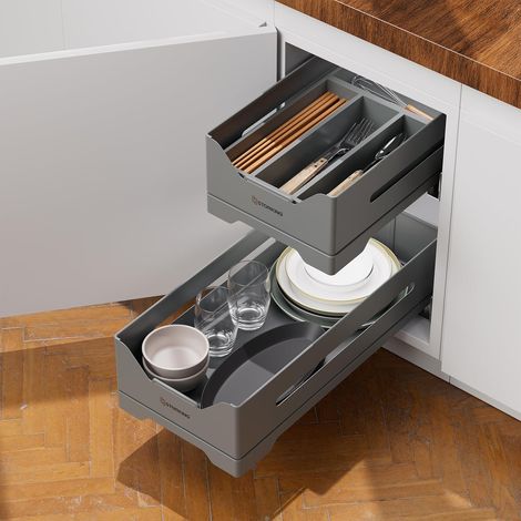 Tiroir télescopique, organiseur d'armoire, extensible, pour cuisine, pantry, panier coulissant en acier (30 cm de largeur) (1/5)