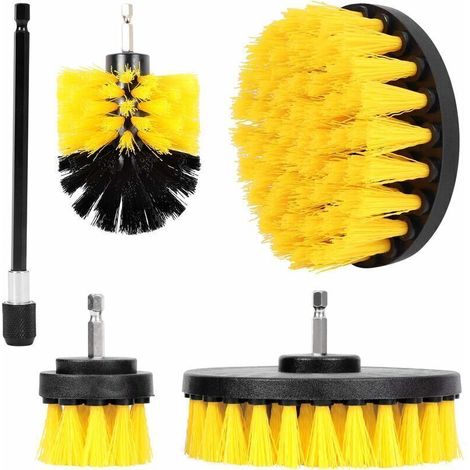Brosse de perceuse, 5 pièces brosses de perceuse, kit de nettoyage d'outil de brosse de perceuse, brosse de perceuse pour surfaces de salle de bain, sol, baignoire (brosses 2"/3,5"/4"/5"+1x t (1/4)