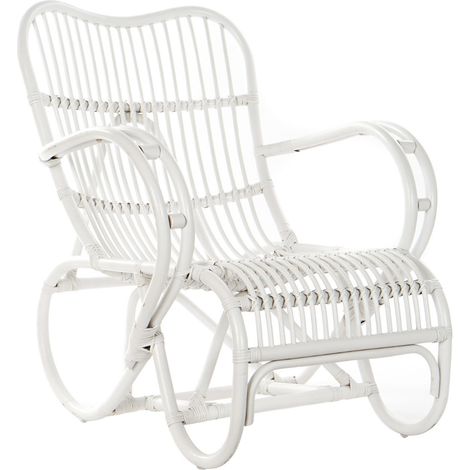 Fauteuil de salon en bois de rotin coloris blanc - longueur 75 x profondeur 85 x hauteur 85 cm -PEGANE- (1/4)