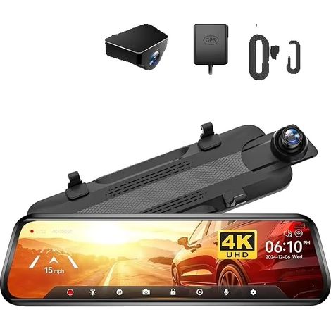 Dashcam, qualità video 4K, doppia lente, kit di montaggio incluso, scheda TF da 64 GB in omaggio. (1/2)