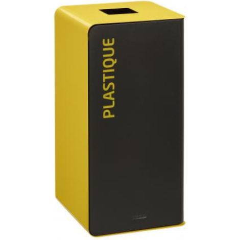 Borne de tri sélectif Cubatri, sans serrure - plastique - 75l - gris manganèse / jaune colza - RAL 1021 (1/3)