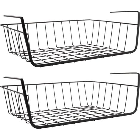 Lot de 2 Panier Suspendu pour Rangement 34x11.5x20.5CM Portée 4,5kg panier de rangement sous tablette Métal Anti-Rouille, pour Cuisine, Salle de Bain, Bureau, Armoires (1/5)