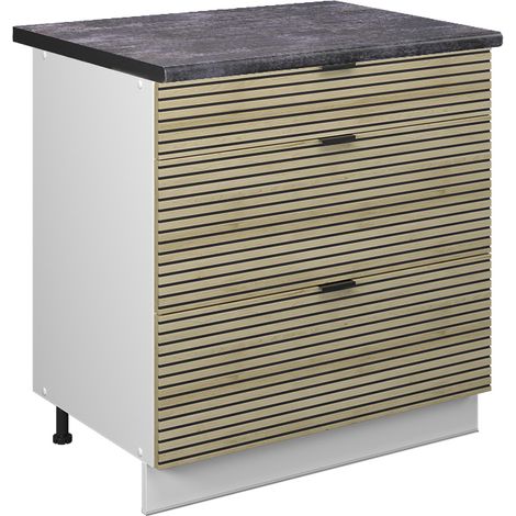 Mobiletto base per cucina Fame-Line, Pannello in quercia, 80 cm con 3 cassetti, PL Antracite, Vicco