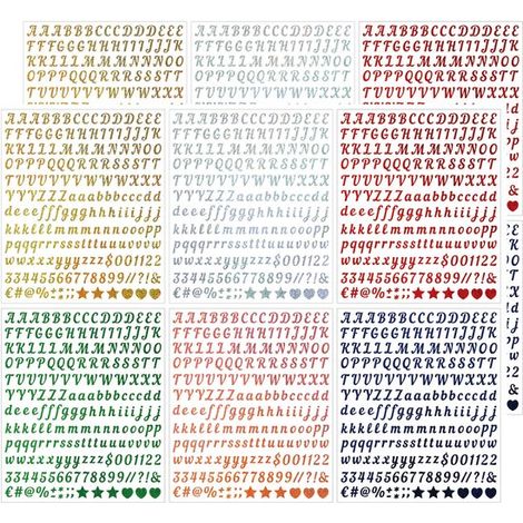 12 autocollants alphabet - Lettres autocollantes - 22,9 x 19,3 cm - Vinyle - Résistant à l'eau - Or, argent, rouge, rose, vert, bleu (1/5)