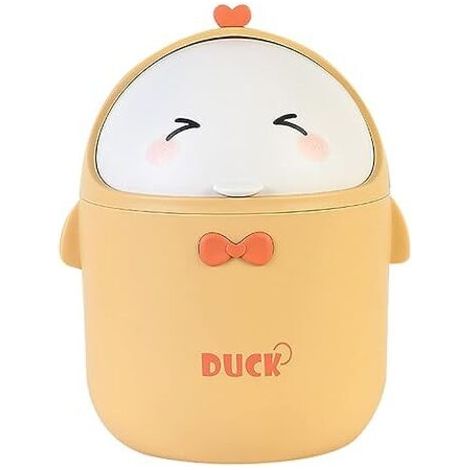 (Gelb) Mini-Schreibtisch-Mülleimer mit Deckel, tragbarer Mülleimer im niedlichen Cartoon-Stil, Schreibtisch-Mülleimer, kleiner Badezimmer-Mülleimer, für Schlafzimmer, Büro, Wohnzimmer (1/5)