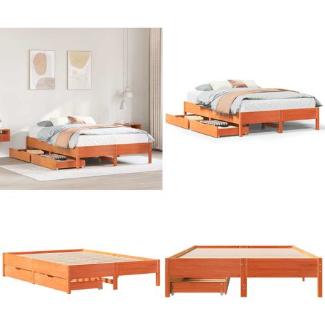 Letto senza Materasso Marrone Cera 120x190 cm in Legno di Pino - Letto con cassetti - Letto con ruote