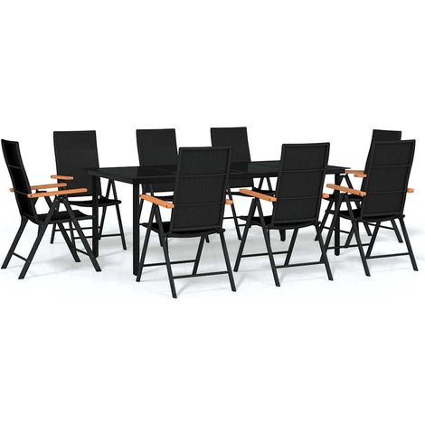 Maison Exclusive - Set da Pranzo per Giardino 9 pz con Cuscini Nero (1/5)