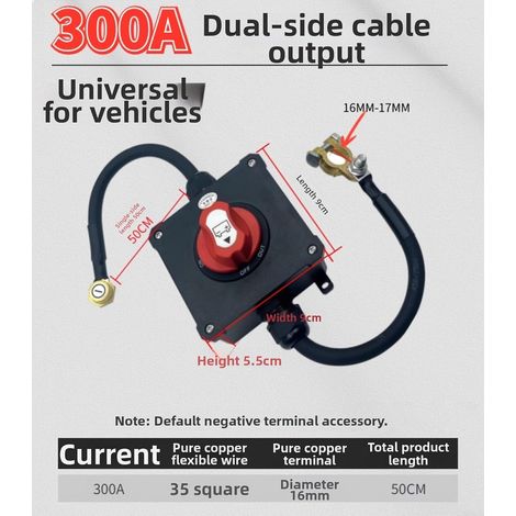 Isolateur de puissance pour systèmes automobiles 12, 24, 32, 48 V avec boîtier étanche IP67 et construction robuste en nylon et cuivre (300 A, 0,5 m) (1/5)