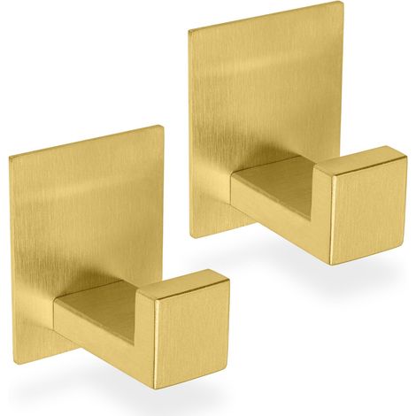 2x Handtuchhaken ohne Bohren selbstklebend Gold Handtuchhalter Edelstahl (1/4)