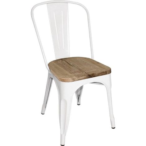Chaise Bistrot Acier Blanc avec Assise en Bois - Lot de 4 - Bolero