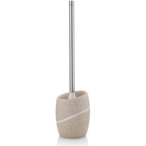 Brosse à WC avec réservoir 45 cm Talus, Brosse à WC avec tête de Brosse Interchangeable, Aspect Pierre Naturelle, Ensemble Brosse WC, Manche INOX, Beige (1/5)